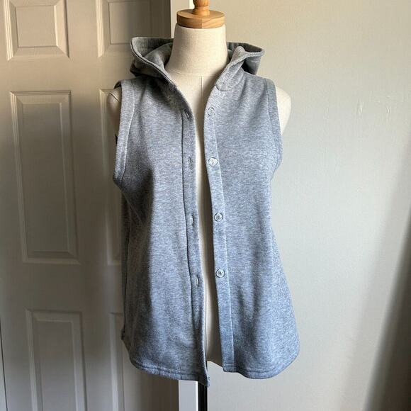 Grey Hoodie Vest, Gray Sleeveless Sweatshirt, Button Down - Picture 1 of 4